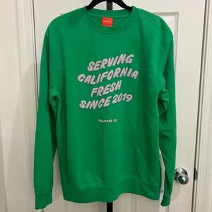 Tower 28 Beauty Serving California Since 2019 Crewneck Sweater Green (Medium)